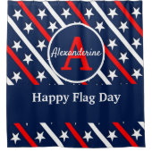 Patriotic Happy Flag Day Red White and Blue Streif Duschvorhang (Vorderseite)