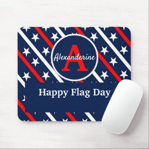 Patriotic Happy Flag Day Red White and Blue Streif Mousepad