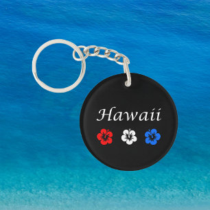 Patriotic Hawaii Aloha Red White Blue Blume Schlüsselanhänger