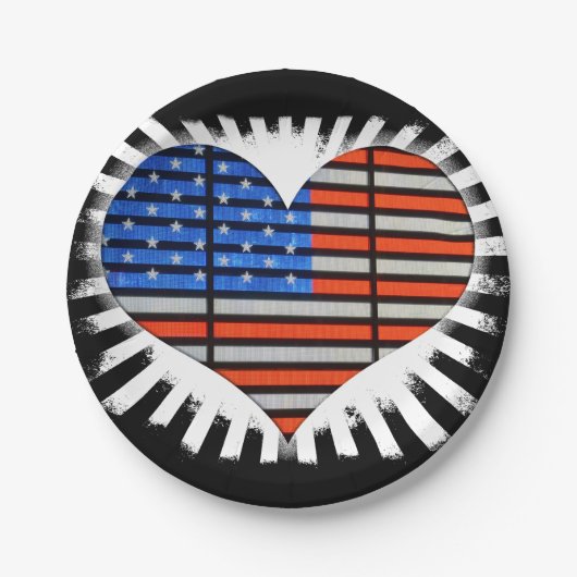 Patriotic Heart American Flag Pappteller (Vorderseite)