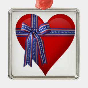Patriotic Heart Grafik Silbernes Ornament