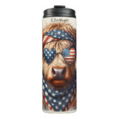 Patriotic Highland Cow Celebration Art Thermosbecher (Vorderseite)