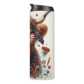 Patriotic Highland Cow Celebration Art Thermosbecher (Nach rechts gedreht)