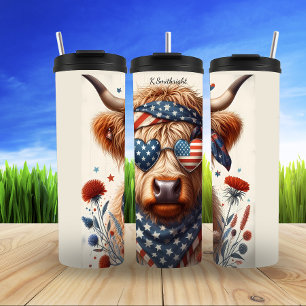 Patriotic Highland Cow Celebration Art Thermosbecher