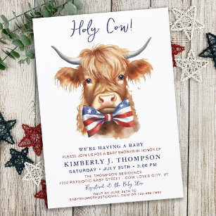 Patriotic Highland Cow Farm Animal Baby Shooter Einladung
