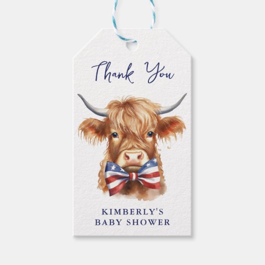 Patriotic Highland Cow Farm Animal Baby Shooter Geschenkanhänger (Vorderseite)