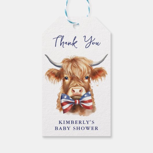 Patriotic Highland Cow Farm Animal Baby Shooter Geschenkanhänger (Rückseite)