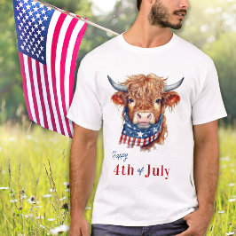 Patriotic Highland Cow USA Flag Happy 4. Juli T-Shirt