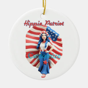 Patriotic Hippie Girl Thunder_Cove Keramik Ornament