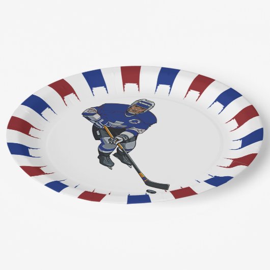 Patriotic Hockey Design Paper Party Plate Pappteller (Schrägansicht)