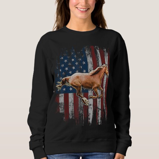 Patriotic Horse American Flag Horseback Riding Far Sweatshirt (Vorderseite)