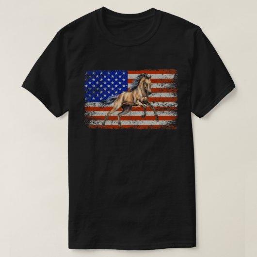 Patriotic Horse American Flag Horseback Riding Far T-Shirt (Design vorne)