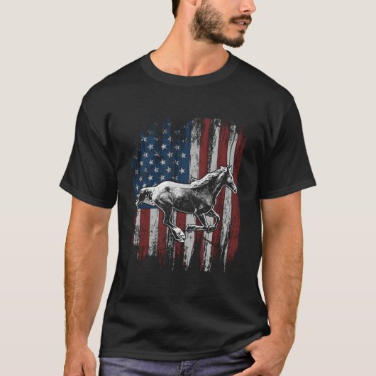 Patriotic Horse American Flag Horseback Riding T-Shirt (Vorderseite)
