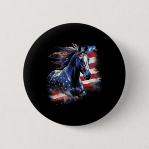 Patriotic Horse American Flag Horseback Riding Wes Button