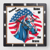 Patriotic Horse Family American Flag Quadratische Wanduhr (Vorderseite)