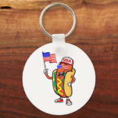 Patriotic Hot Dog American Flag USA Funny 4. J Schlüsselanhänger (Vorderseite)