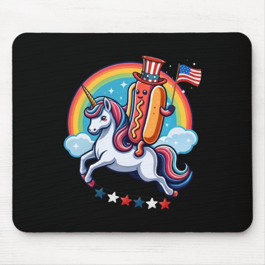Patriotic Hotdog Riding Unicorn 4. Juli amerikanis Mousepad (Vorne)