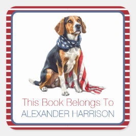 Patriotic Hound Hund Personalisiertes Buchzeichen Quadratischer Aufkleber