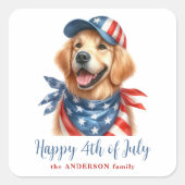 Patriotic Hund Red White Blue USA Flag 4. Juli Quadratischer Aufkleber (Vorderseite)