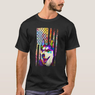 Patriotic Husky American Flag Retro Pop Dog T-Shirt