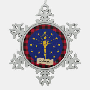 Patriotic Indiana, Buffalo kariert, Indiana Flag Schneeflocken Zinn-Ornament