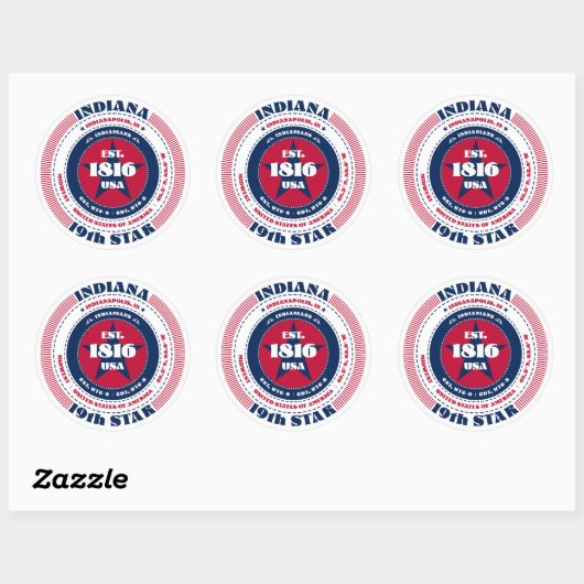 Patriotic Indiana Circle Design Sticker (Blatt)