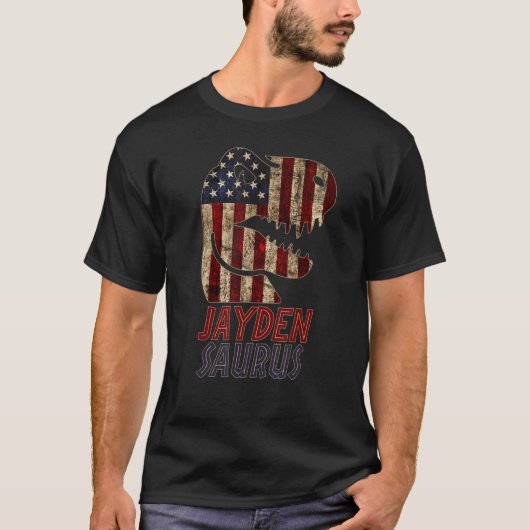Patriotic Jayden Dino Jaydensaurus American Flag T-Shirt (Vorderseite)