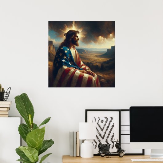 Patriotic Jesus American Christlich Bibelkunst Poster (Heimbüro)