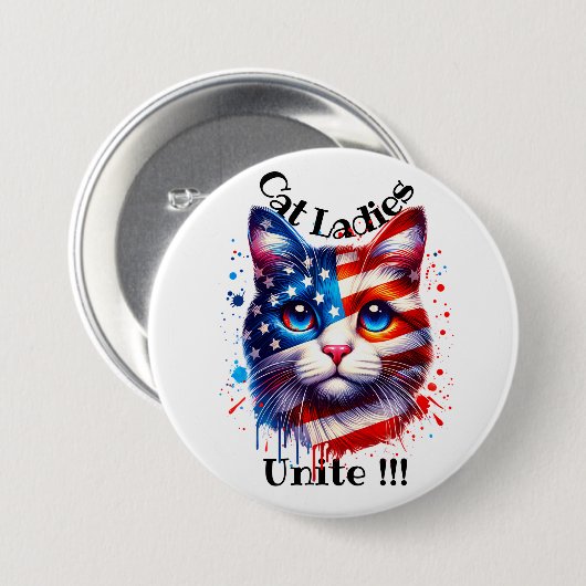 Patriotic Kamala Cat Ladys Unite Walz Button (Vorne & Hinten)