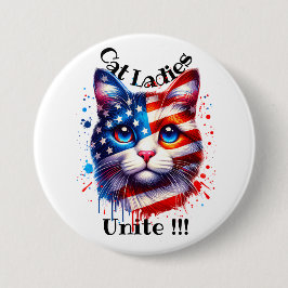 Patriotic Kamala Cat Ladys Unite Walz Button