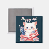 Patriotic Kitten 4. Juli Happy 4. Custom Magnet (Vorderseite/Rückseite)
