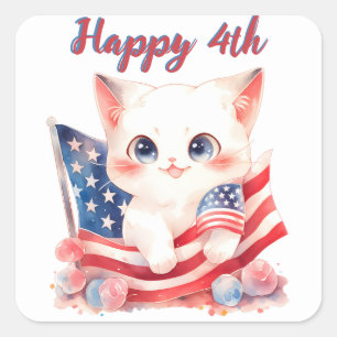 Patriotic Kitten 4. Juli Happy 4. Custom Quadratischer Aufkleber