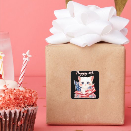 Patriotic Kitten 4. Juli Happy 4. Custom Quadratischer Aufkleber (Party)