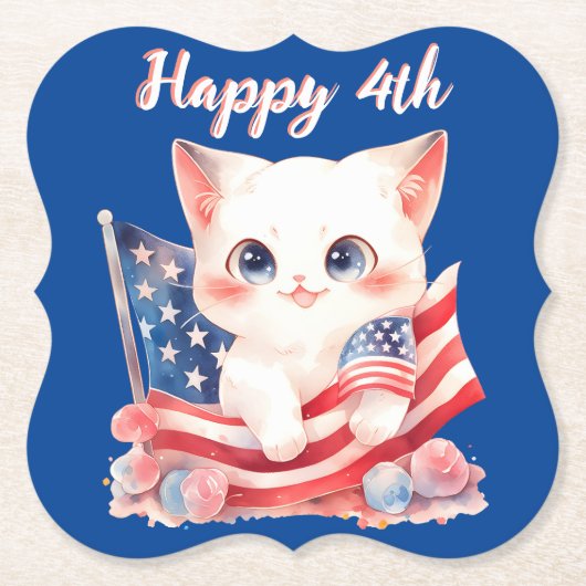 Patriotic Kitten 4. Juli Happy 4. Custom Untersetzer (Vorderseite)