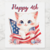 Patriotic Kitten 4. Juli Happy 4. Custom Weinetikett (Einzelnes Label)