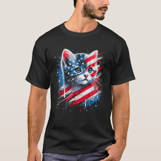 Patriotic kitten or American flag inspired cat T-Shirt (Vorderseite)