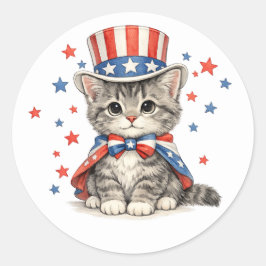 Patriotic Kitten Red White Blue Runder Aufkleber