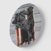Patriotic Labrador Retriever, American Flag Large Große Wanduhr (Winkel)