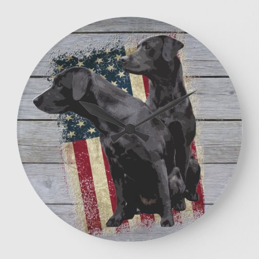 Patriotic Labrador Retriever, American Flag Large Große Wanduhr (Vorderseite)
