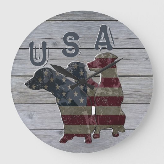 Patriotic Labrador Retriever, American Flag Large Große Wanduhr (Vorderseite)