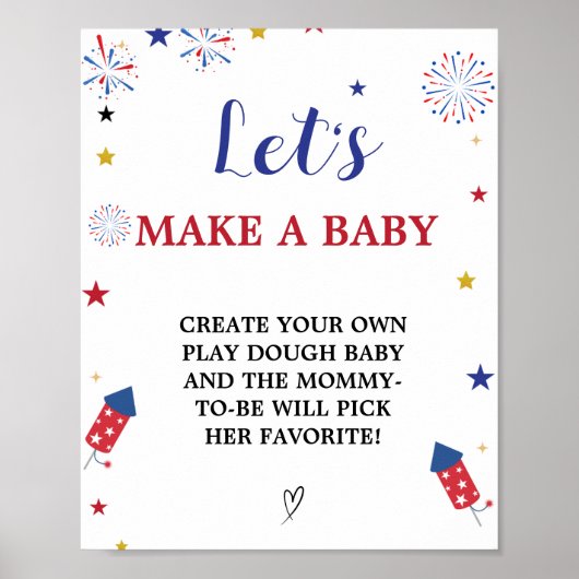 Patriotic lasst uns ein Baby Shower Game Schild ma (Vorne)