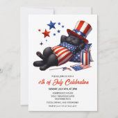 Patriotic Lazy Black Cat 4. Juli Einladungen (Vorderseite)