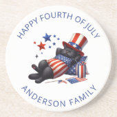 Patriotic Lazy Black Cat 4. Juli Getränkeuntersetzer (Vorne)