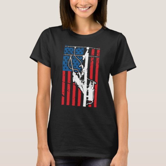 Patriotic Lineman Tools Amercia USA Flag Electrici T-Shirt (Vorderseite)