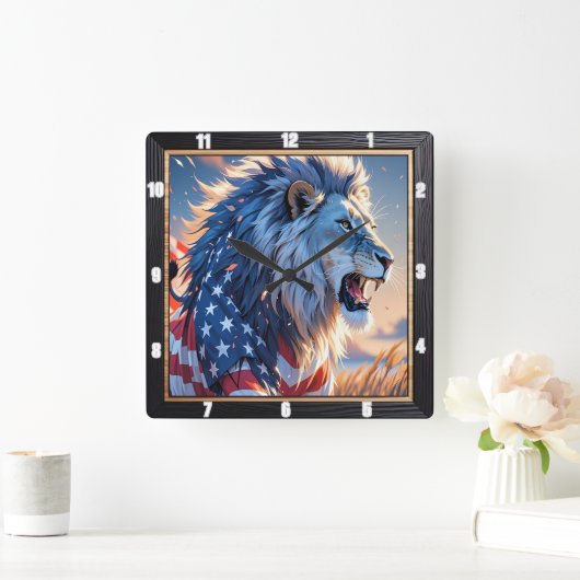 Patriotic Lion Majestic Quadratische Wanduhr (Zuhause)