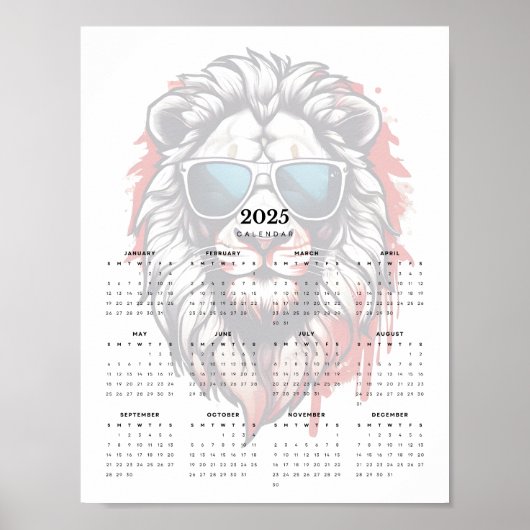 Patriotic Lion Red White and Blue 2025 Calendar Poster (Vorne)