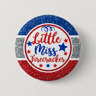 Patriotic Little Miss Firecracker Glittery Button