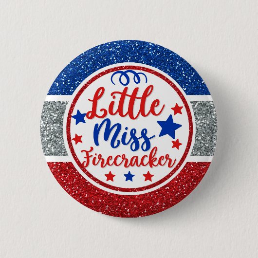 Patriotic Little Miss Firecracker Glittery Button (Vorderseite)