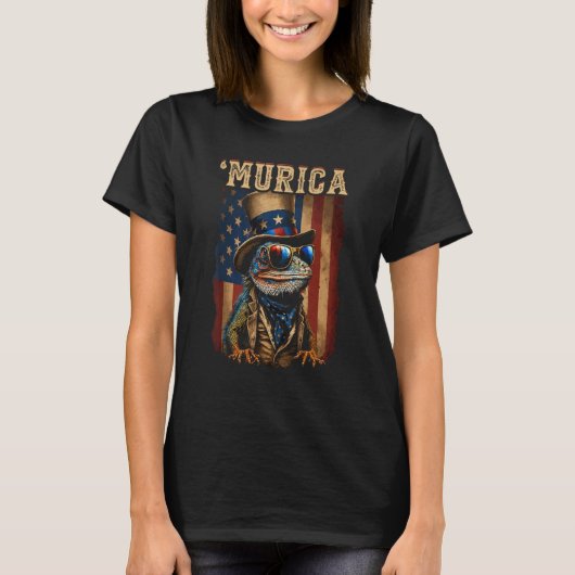 Patriotic Lizard Murica 4th of July Bearded Dragon T-Shirt (Vorderseite)