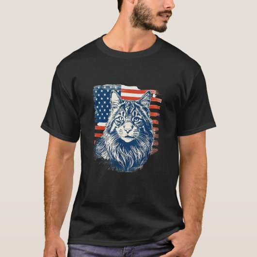 Patriotic Maine Coon Face Independence Day Feline  T-Shirt (Vorderseite)